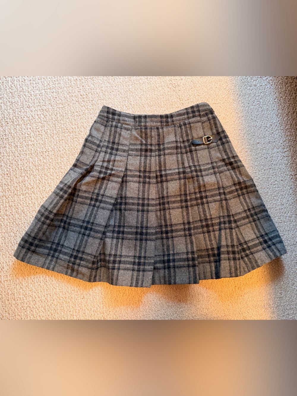 Source Unknown Gray Plaid Pleated Mini Skirt with Buckle